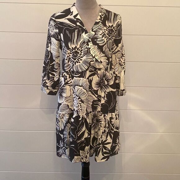 Rachel Zoe Black & White Floral Knee-Length Dress w/ Pockets - Picture 1 of 11